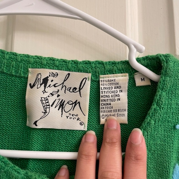 Vintage Michael Simon Green Frogs Short Cardigan Top - Picture 6 of 8